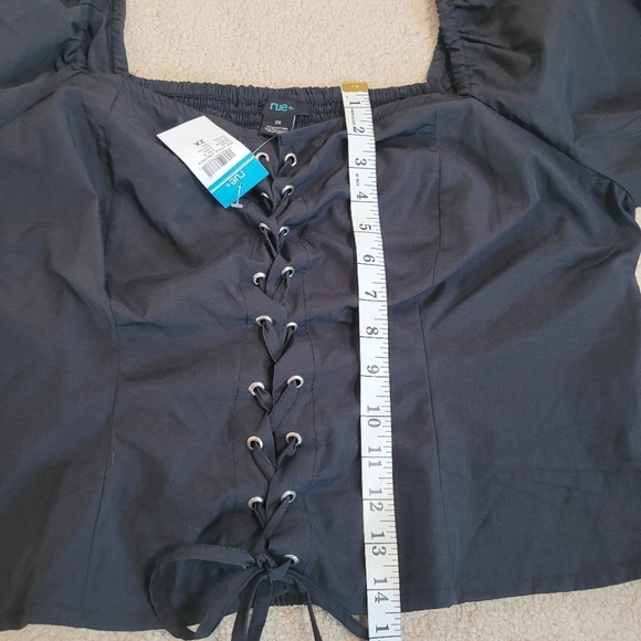 NWT Rue 21 Black Festival Lace Front Crop Top Balloon Sleeve Women's Size 2X - Picture 11 of 11